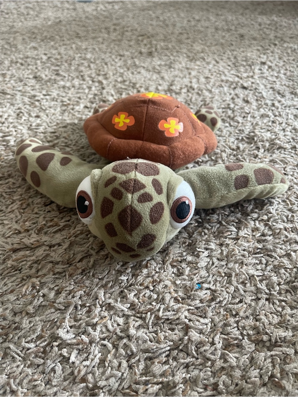 Disney Plush Sea Turtle - Olive Green & Brown Shell with Yellow Flowers